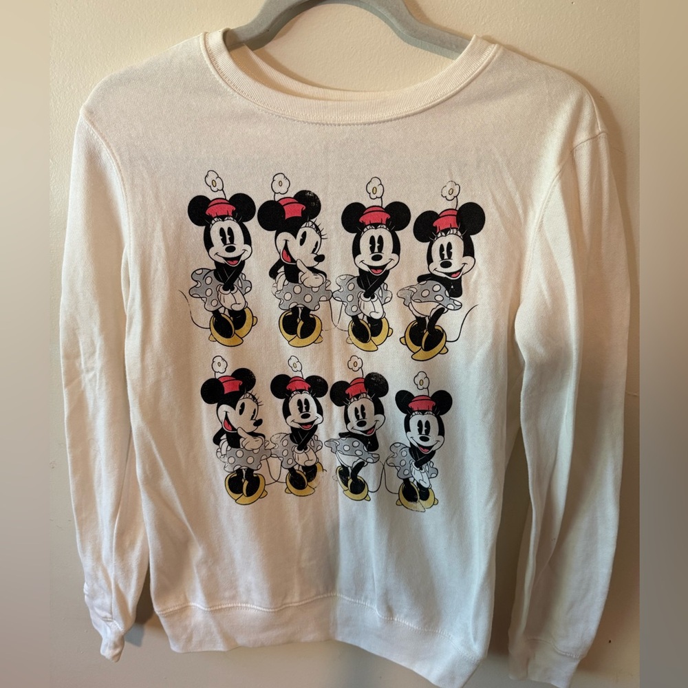 Minnie Mouse Sweatshirt Women's Size XS Disney White Pullover Crewneck